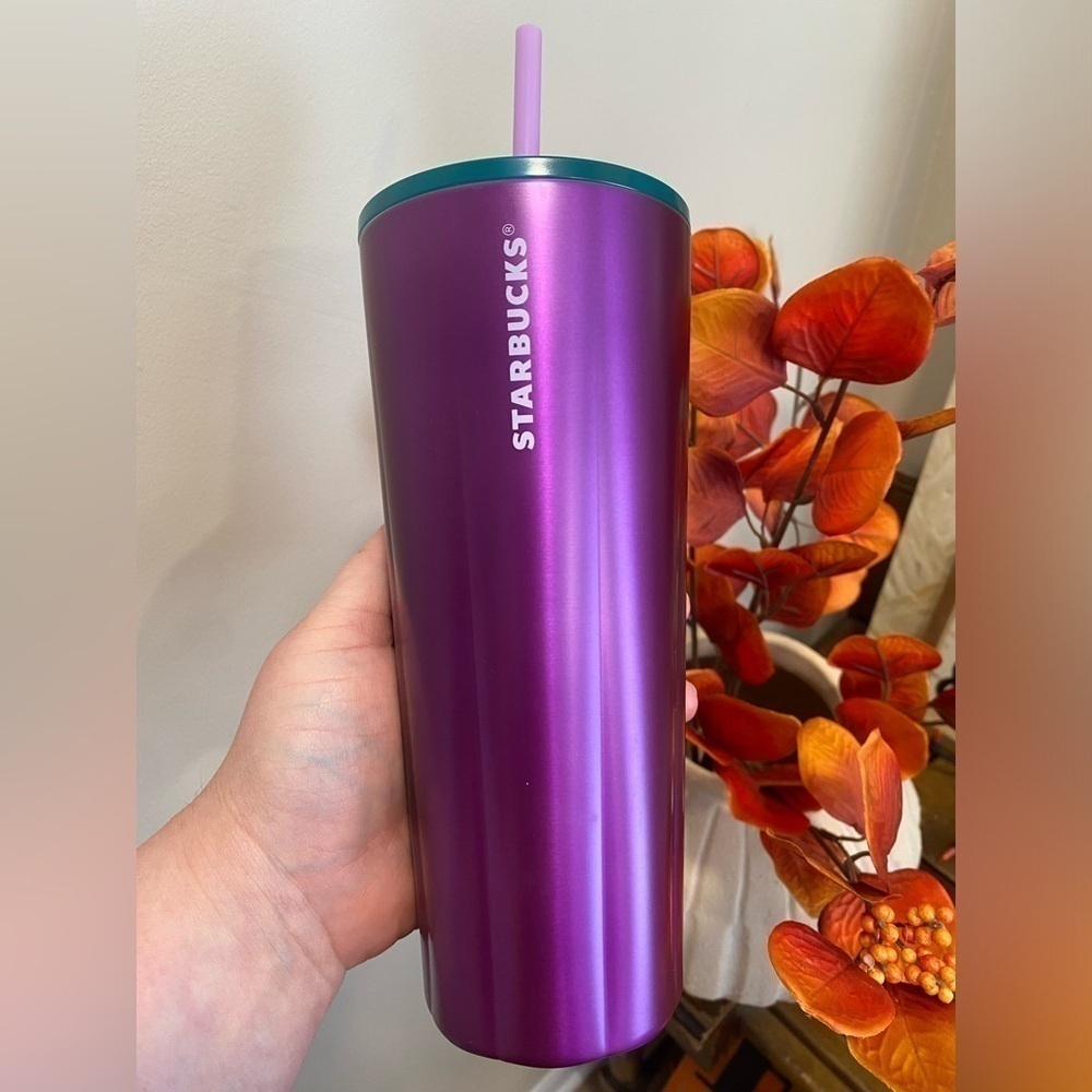 NWT Starbucks Winter 2022 Stainless Steel Cold Cup Purple Scalloped 24oz
